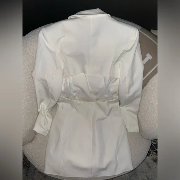 White Blazer Dress Double Breasted Cutout Waist - Picture 8 of 9